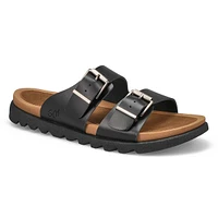 Women's Sadie Double Buckle Nubuck Sandal- Dark La