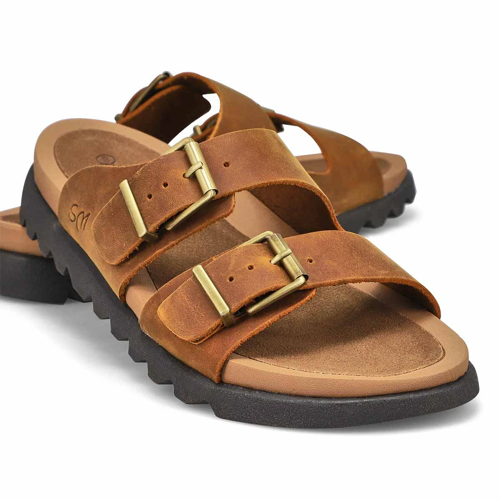 Women's Double Buckle Crazyhorse Leather Sandal