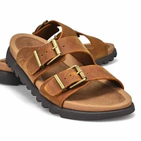 Women's Double Buckle Crazyhorse Leather Sandal