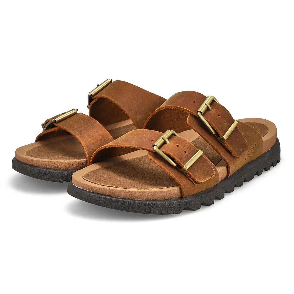 Women's Double Buckle Crazyhorse Leather Sandal