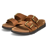 Women's Double Buckle Crazyhorse Leather Sandal