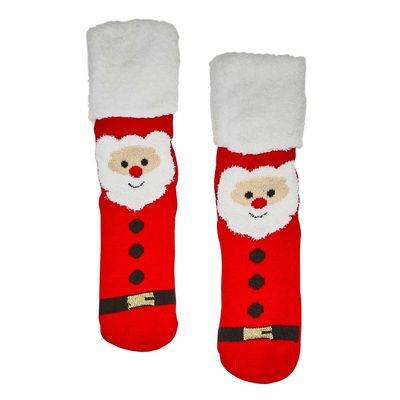 Women's Santa Knit Slipper Sock - Red