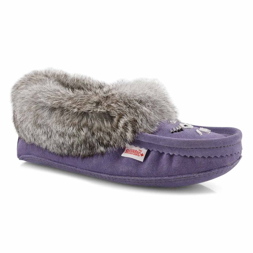 Women's SF600-BUL Rabbit Fur SoftMocs - Burgundy