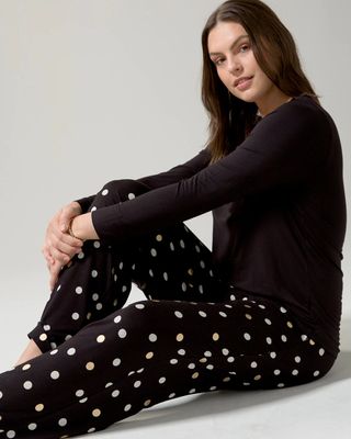 Soma Cool Nights Long Sleeve Pajama Set, Polka Dot, Black, size XS, Christmas Pajamas by Soma, Gifts For Women