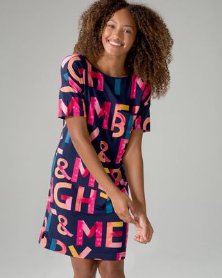 Soma Cool Nights Modern Nightshirt, Holiday Print, Navy & Pink, size XS, Christmas Pajamas