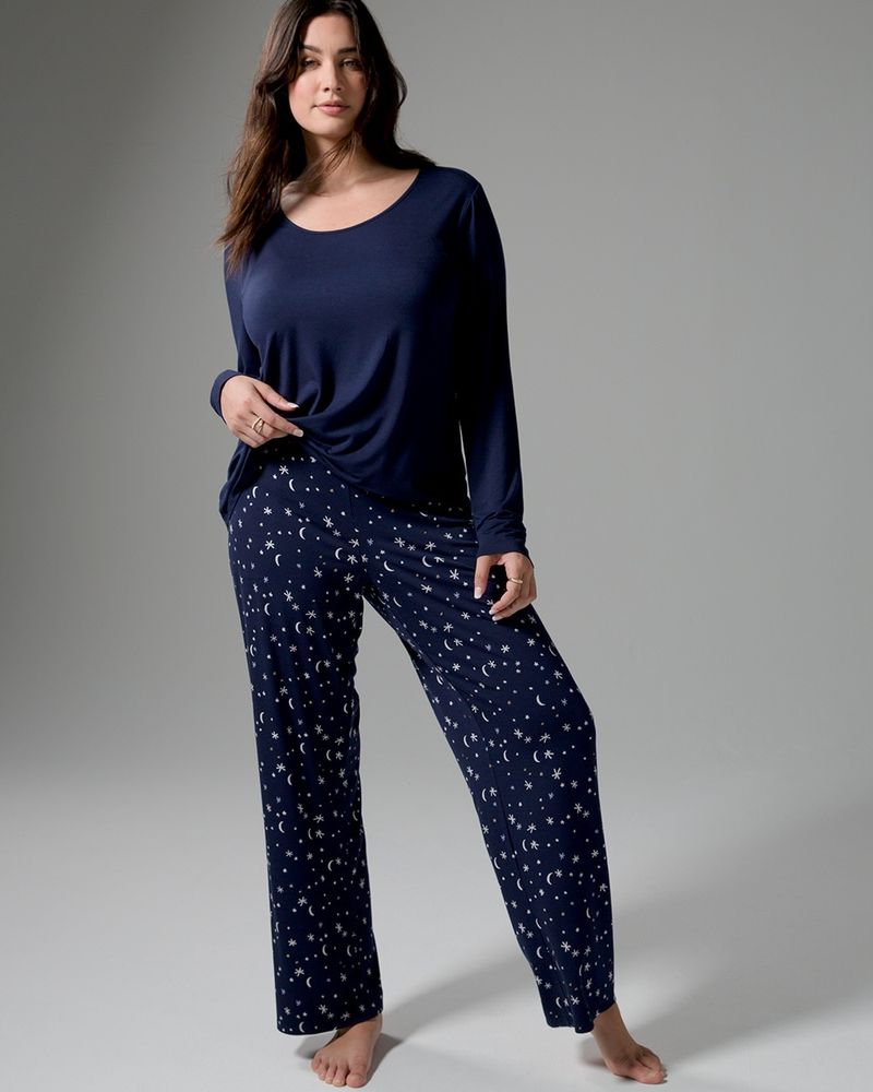 Soma Cool Nights Long Sleeve Pajama Set, Blue, size M by Soma