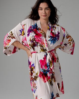Soma Cool Nights Kimono Short Robe, Pink, size L/XL