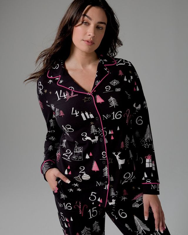 Soma Cool Nights Long Sleeve Pajama Set, Polka Dot, Black, size M,  Christmas Pajamas by Soma, Gifts For Women