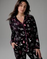 Soma Embraceable Long Sleeve Notch Collar Pajama Top, Winter, Black, size XS, Christmas Pajamas by Soma, Gifts For Women