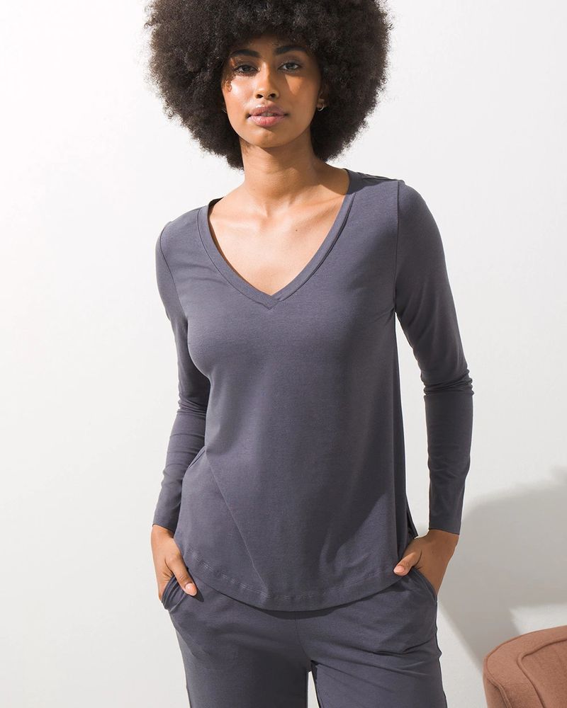 Soma Soma® Restore Aloe Knit Long Sleeve Top, Gray Ink, Size M