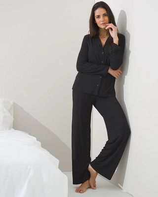 Soma Modal Long Sleeve Notch-Collar Pajama Set, Black, Size XS