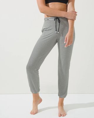 Soma Cool Nights Banded Slim-Bottom Pajama Pants, Ribbon Stripe Ivory Black, Size XS