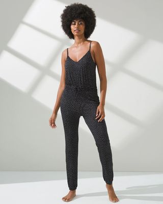 Soma Cool Nights Slub Knit Jumpsuit, CARAVAN DOT BLACK, Size XS