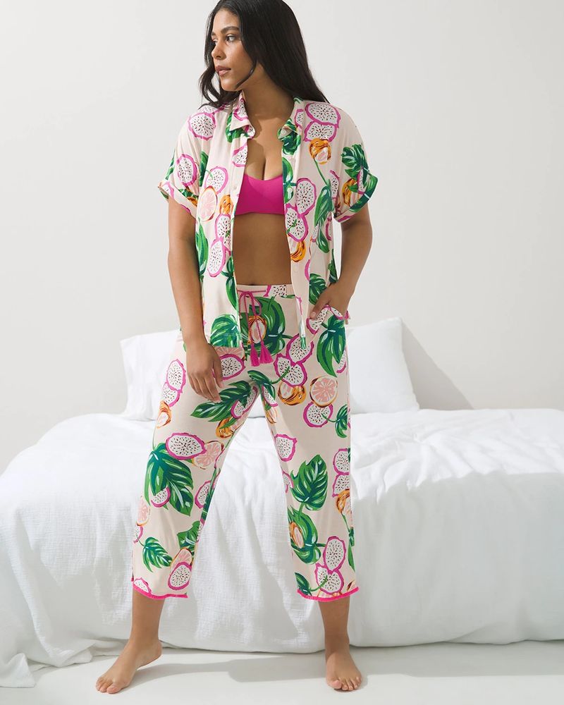 Soma Cool Nights Crop Pajama Pants with Fringe, DRAGON FRUIT BASH SAND,  Size XS