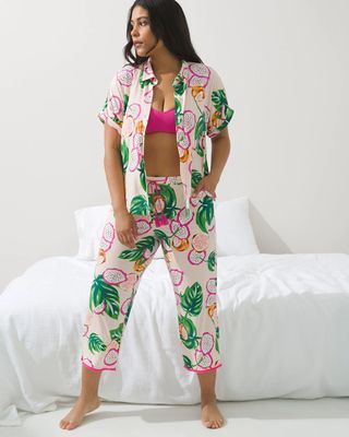 Soma Cool Nights Crop Pajama Pants with Fringe, DRAGON FRUIT BASH SAND