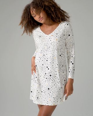 Soma Cool Nights Long Sleeve Nightgown, Stargazer Grand Med Ivory, size XXL