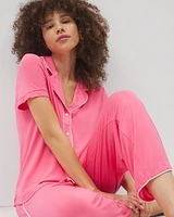 Cool Nights Solid Short Sleeve Notch Collar Pajama Top