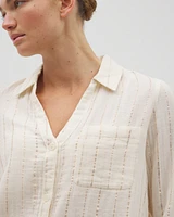 Cotton Gauze Long Sleeve Notch Collar