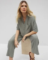 24/7 Crinkle Knit Relaxed Button-Up Top