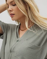 24/7 Crinkle Knit Relaxed Button-Up Top