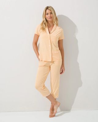 Soma Cool Nights Crop Pajama Pants, RIBBON STRIPE CND ORANGE, Size XS
