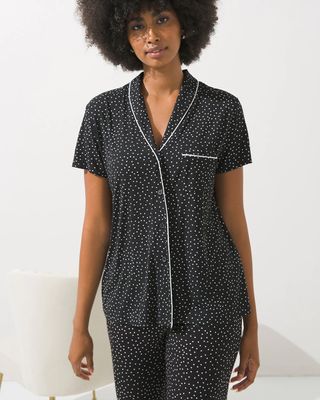 Soma Cool Nights Short Sleeve Notch Collar Pajama Top, Caravan Dot Black, size XS by Soma , Summer Pajamas