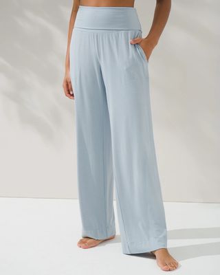 Soma Modal Foldover Pajama Pants, Blue Fog, Size XS