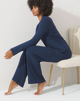 Soma Modal Long Sleeve Notch-Collar Pajama Set, Nightfall Navy, Size XS