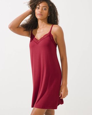 Soma Cool Nights Lace-Trim Chemise, RED BEAUTY