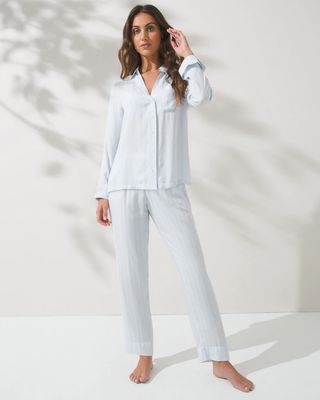 Soma Rayon Challis Notch-Collar Pajama Set, PLEASING STRIPE BLUE