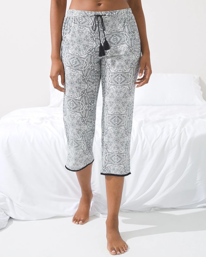 Soma Cool Nights Crop Pajama Pants with Fringe, REFLECTING CRYSTAL IVORY,  Size M