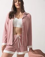 Soma Cool Nights Long Sleeve Notch Collar Top & Shorts PJ Set, WHISPER BLUSH, Size L