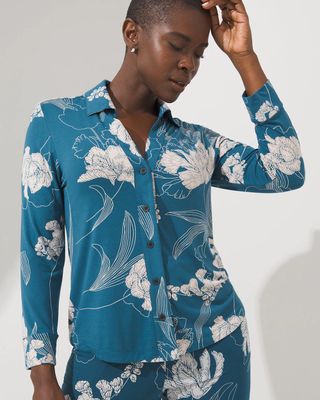 Soma Cool Nights Long Sleeve Pajama Top, STYLIZED FLORAL G EVENING