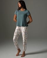 Soma Cool Nights Pajama T-Shirt & Jogger Pants Set, Morning Routine Ivory