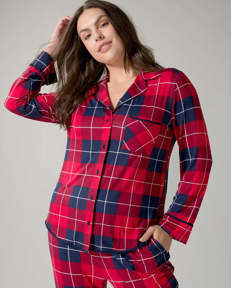 Soma Cool Nights Long Sleeve Pajama Top, Plaid, Red & Blue, size L, Christmas Pajamas by Soma, Gifts For Women
