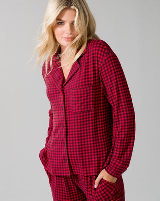 Soma Stretch Flannel Long Sleeve Notch Collar, Red, size L by Soma, Gifts For Women