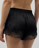 Crinkle Satin Lace-Trim Pajama Shorts