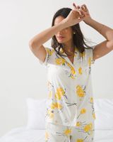 Soma Cool Nights Short Sleeve Notch Collar Pajama Top, REFRESH FLORAL IVORY