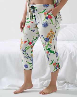 Soma Cool Nights Crop Pajama Pants, PERENNIAL BLOOM GRD IVORY, Size XS