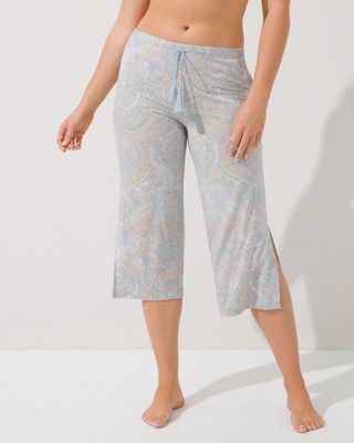Soma Cool Nights Palazzo Crop Pajama Pants, GLOBAL PAISLEY POWDERBLUE, Size XXL