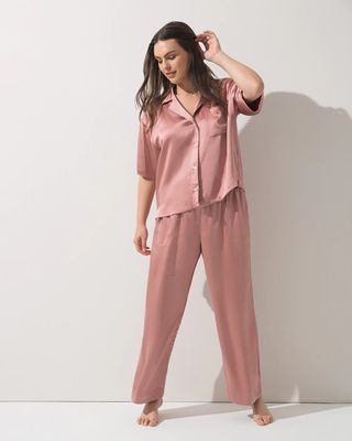 Soma Soma Sensual Satin Notch Collar Pajama Set, WHISPER BLUSH, Size M