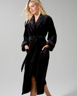 Soma Embraceable Plush Long Robe, Black, size S/M