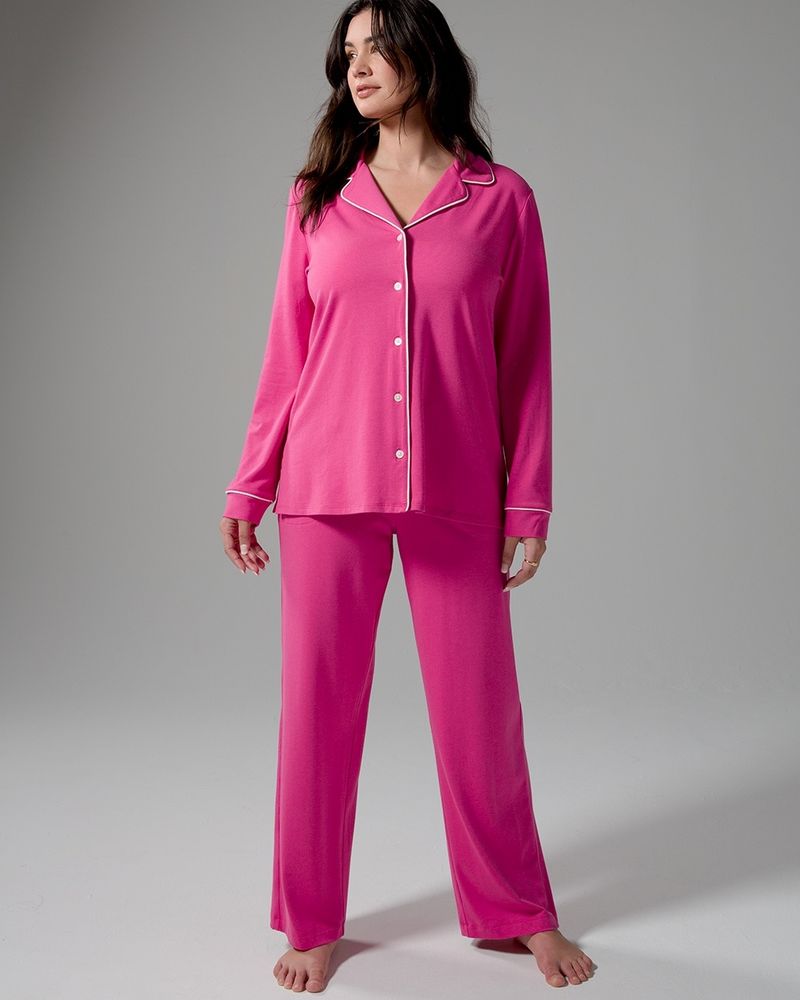 Papinelle Feather Soft Long Sleeve Top & Comfy Plaid Pocketed Jogger Pajama  Set