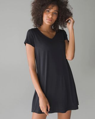 Soma Cool Nights Short Sleeve Nightgown, Black, size S