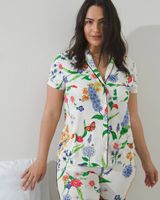 Soma Cool Nights Short Sleeve Notch Collar Pajama Top, PERENNIAL BLOOM GRD IVORY, Size XS
