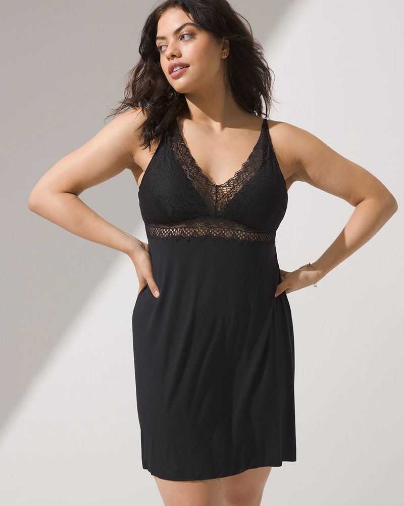 Soma Cool Nights Soft Support Lace Chemise, Nightfall Navy