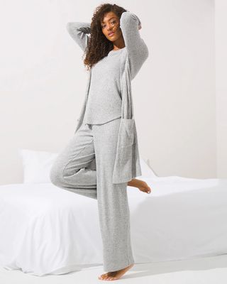 Soma Brushed Cozy Rib Pajama Pants, Black And White Cross Dye, Size