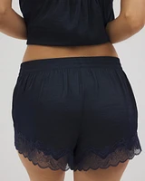 Crinkle Satin Lace Trim Pajama Shorts