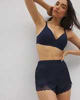 Crinkle Satin Lace Trim Pajama Shorts