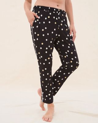 Soma Cool Nights Ankle Pajama Pants, Polka Dot, Black, size S, Christmas Pajamas by Soma